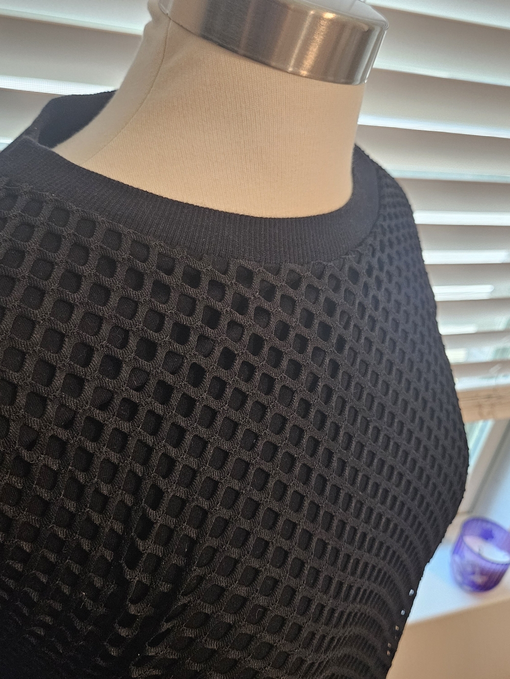 Gianni Bini Black Open-Weave Crewneck Sweater